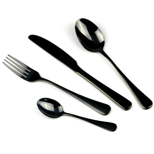 Salesbay Cutlery Set Black 24 pcs Stainless Steel Knife Fork Spoon Stylish Teaspoon Kitchen Wws