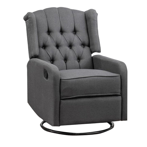 Foret 1 Seater Armchair Lounge Recliner Swivel Chair Footrest Sofa Fabric Grey Dark Studs Wws