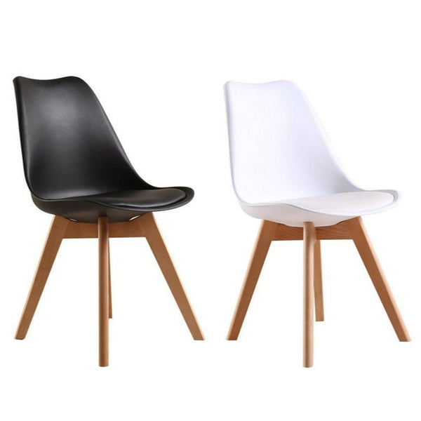Padded Retro Replica Dining Chairs Cafe Kitchen Beech Chair Cafe Kitchen Black/White