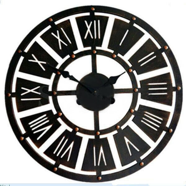 60cm Large Round Wall Clock Vintage Wooden Luxury Art Design Vintage