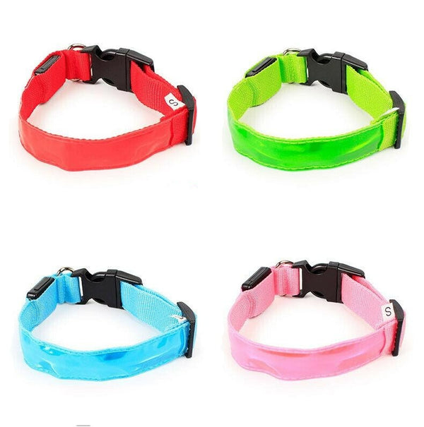LED Dog Collar Nylon Glow Flashing Light Up Safety Pet Collars Party