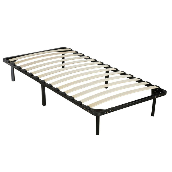 Foret Bed Frame Single Size Base Bedroom Furniture Metal Wooden Slats Black