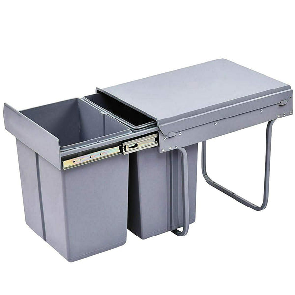 Pull Out Bin 40L Twin Cabinet Kitchen Waste Dual Slide Out Rubbish Garbage Trash Grey 2x20L