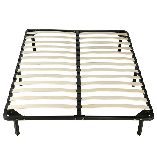 Foret Bed Frame Queen Size Base Bedroom Furniture Metal Wooden Slats Black