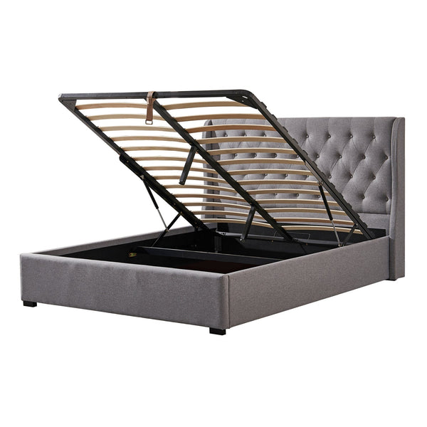 Foret Bed Frame King Gas Lift Storage Base Bedroom Furniture Fabric Grey Gray