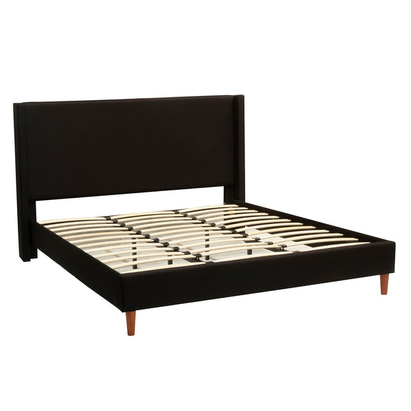 Foret Bed Frame Queen Base Bedroom Furniture Scandinavian Wooden Fabric Black