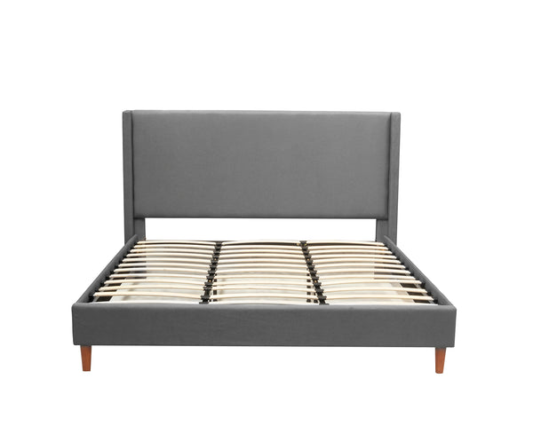 Foret Bed Frame Queen Base Bedroom Furniture Scandinavian Wooden Fabric Grey