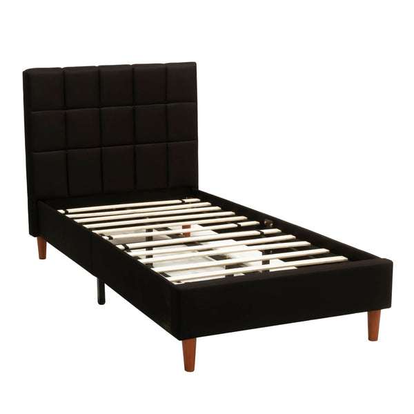 Foret Bed Frame Single Size Black Colour Fabric Bedroom Furniture Wooden Base
