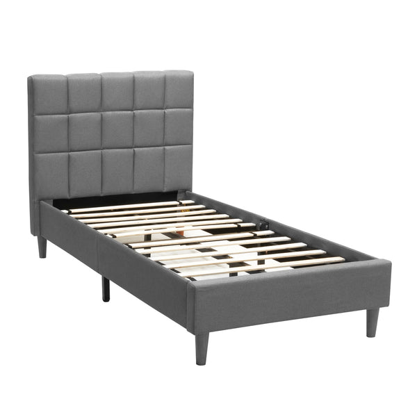 Foret Bed Frame Single Size Grey Gray Fabric Bedroom Furniture Wooden Base