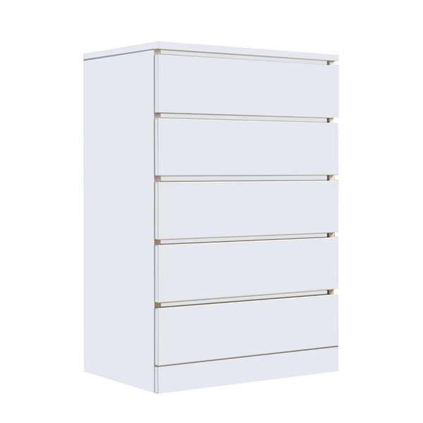Foret Dresser Tallboy Lowboy Cabinet Bedroom Storage Chest 5 Drawers Wood White