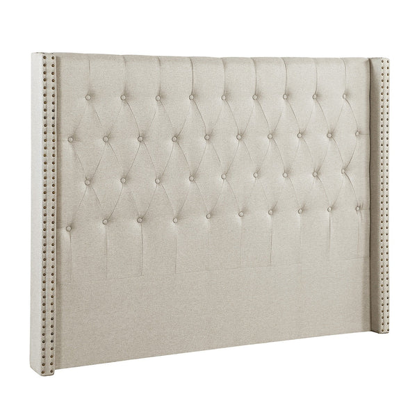 Foret Bed Head Double Size Headboard Bedhead Frame Base Stud Tufted Fabric Cream