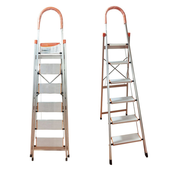 6 Step Aluminium Multi-Purpose Folding Ladder Light Weight Non Slip Platform