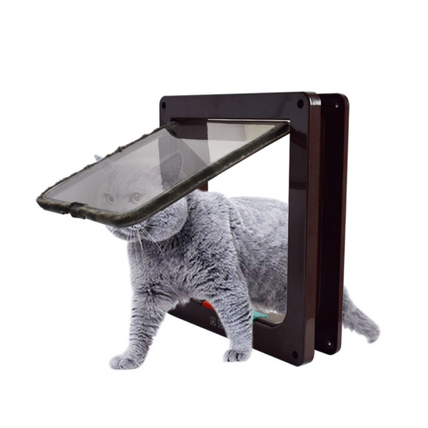 4 Way Lockable Pet Door Entry Gate Dog Cat Kitten Puppy Brushy Flap Screen Frame Size:XL
