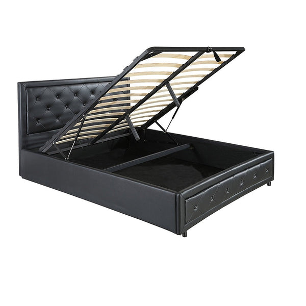 Foret Bed Frame King Gas Lift Storage Base Bedroom Furniture PU Leather Black