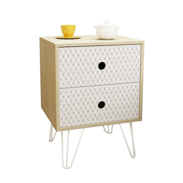 Foret Bedside Table Side Tables Drawers Nightstand Bedroom Storage Cabinet Wood Maple White Handleless Art Deco - 2 Options