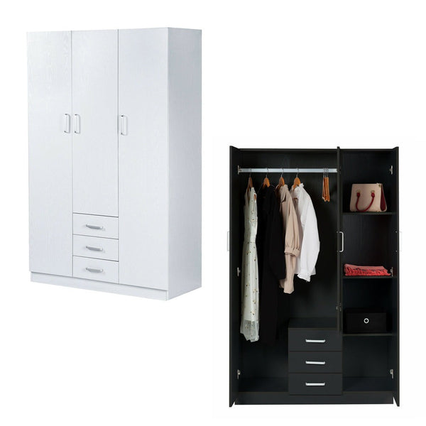 Foret Cabinet Wardrobe Clothes Rack Bedroom Storage Organiser 3 Doors 3 Drawers 4 Shelf - 2 Colours