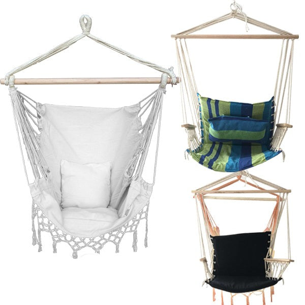 Outdoor Camping Frame Deluxe Swing Hanging Chair Includes Soft Cushions in blue color.