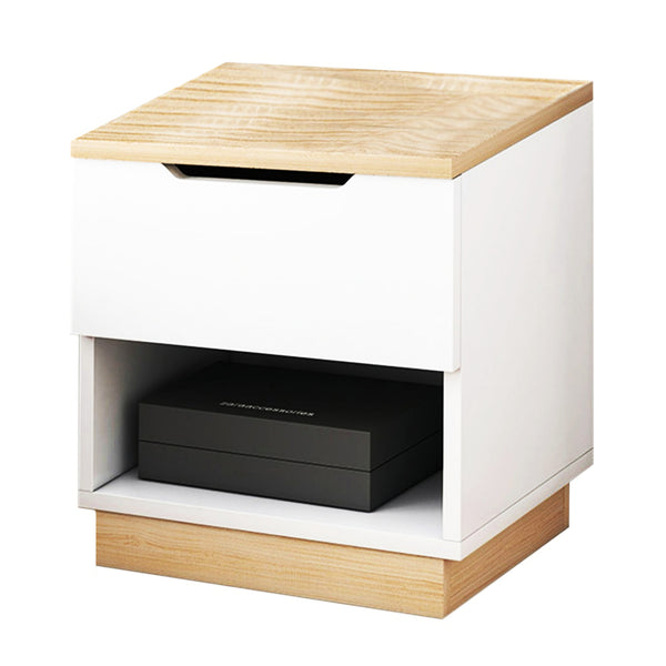 Foret Bedside Table Side Tables Drawers Nightstand Bedroom Storage Cabinet Wood White 1 Drawer 1 Open Shelf