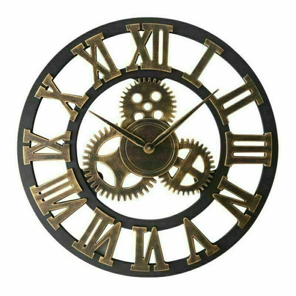 50cm Large Round Wall Clock Vintage Wooden Luxury Art Design Vintage Gold