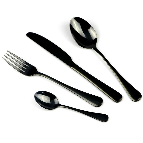 Cutlery Set Black 16 pcs Stainless Steel Knife Fork Spoon Stylish Teaspoon Kitchen