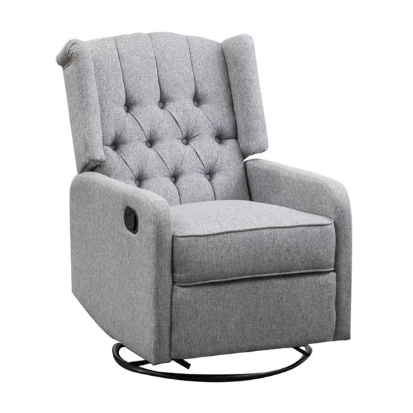 Foret 1 Seater Armchair Lounge Recliner Swivel Chair Footrest Sofa Fabric Grey Light Studs