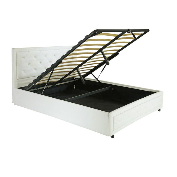 Foret Bed Frame King Gas Lift Storage Base Bedroom Furniture PU Leather White